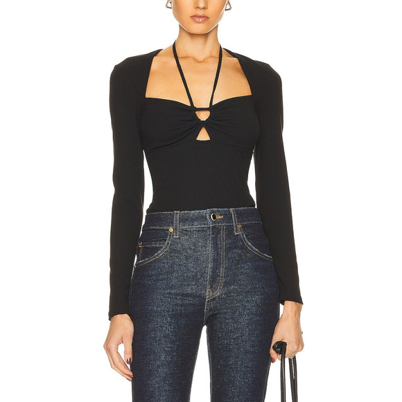 Jonathan Simkhai 'Merritt' Black Spandex Long Sleeve Top Size M - NWT - Picture 1 of 5